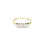 9ct gold diamond three stone ring, marked Bravington's to the band, size R, 1.9g : For Further