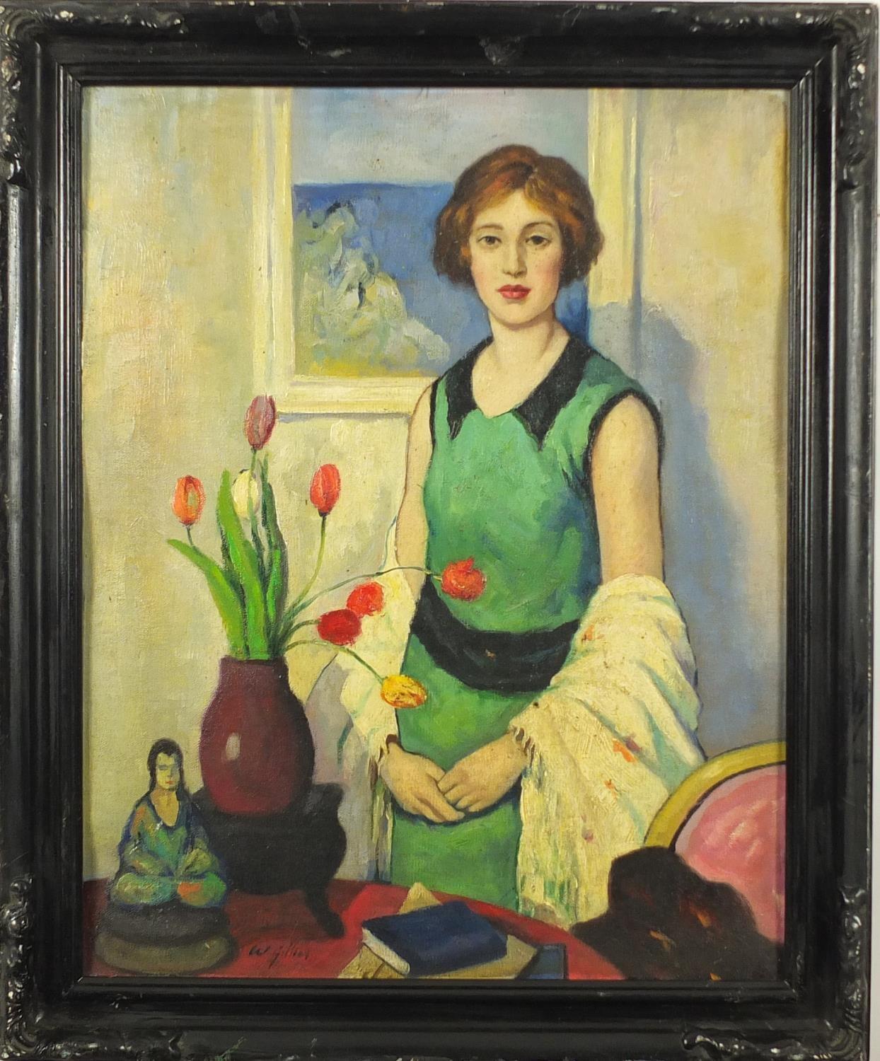 Manner of William George Gillies - Female in an interior with flowers in a vase, Scottish - Image 2 of 5