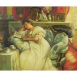 Manner of Philip Naviasky - Female in an interior, oil on board, mounted and framed, 59.5cm x 50cm :