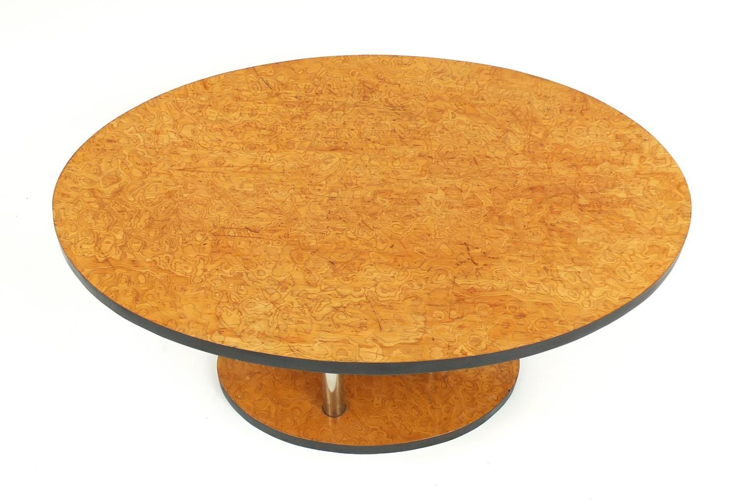 Art Deco maple coffee table with chrome supports, 43cm H x 78cm W : For Further Condition Reports - Image 2 of 3
