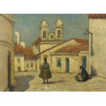 Venetian town scene, oil on board, bearing a monogram LMH, 50.5cm x 37.5cm : For Further Condition