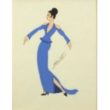 After Erté - Fashion design, gouache, framed, 34cm x 26.5 : For Further Condition Reports Visit
