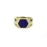 9ct gold lapis lazuli and diamond ring, size R, 5.1g : For Further Condition Reports Visit Our