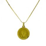 18ct gold Christ pendant on an 18ct gold necklace, 58cm in length, 5.0g : For Further Condition