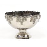 Silver plated grape design pedestal punch bowl, 26.5cm high x 38cm in diameter : For Further