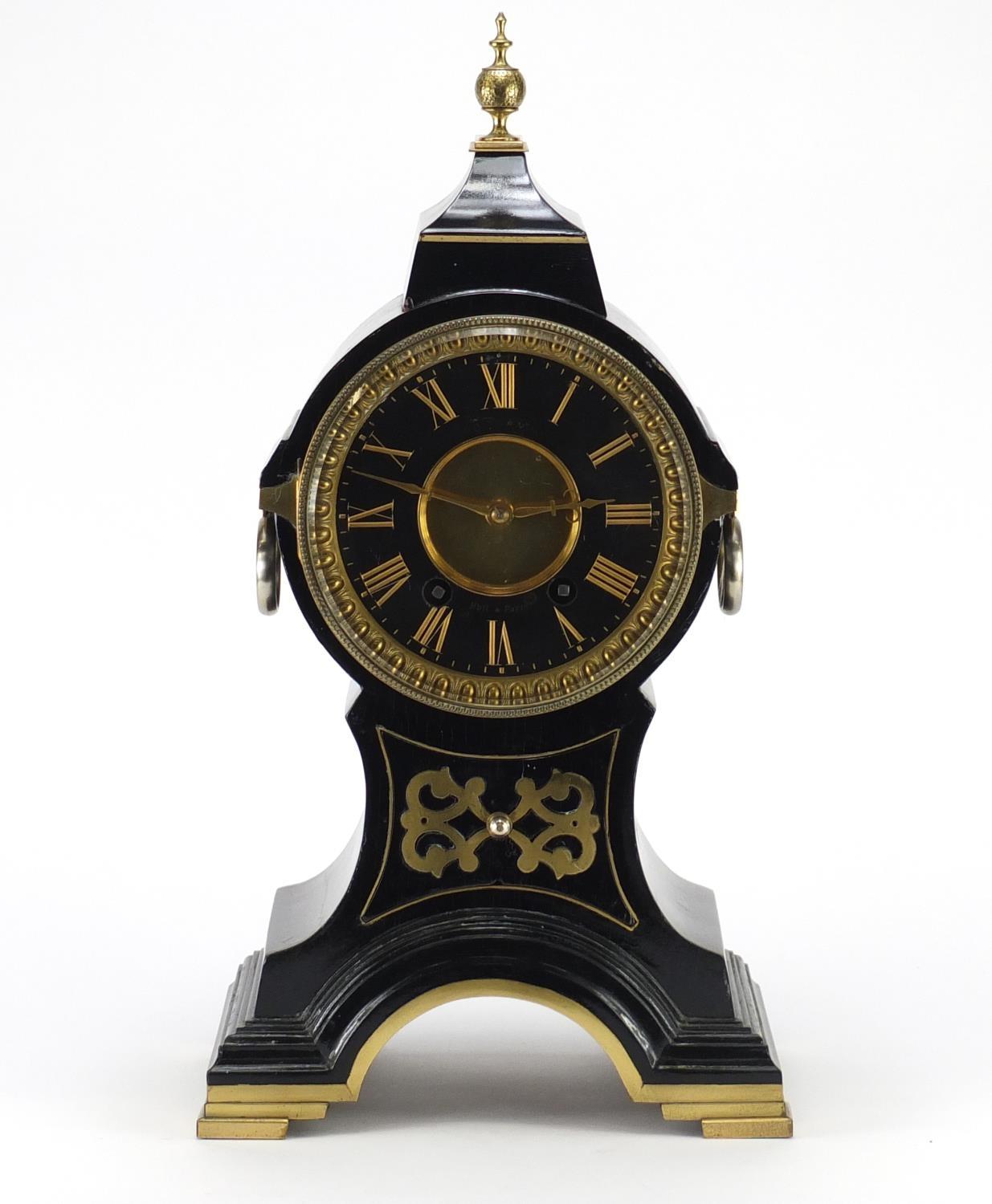 Ebonised bracket clock, the dial inscribed Hull of Paris and with Roman numerals, 51cm high : For