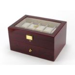 Rolex cherry wood dealers display watch box with base drawer, 16.5cm H x 29cm W x 20.5cm D : For