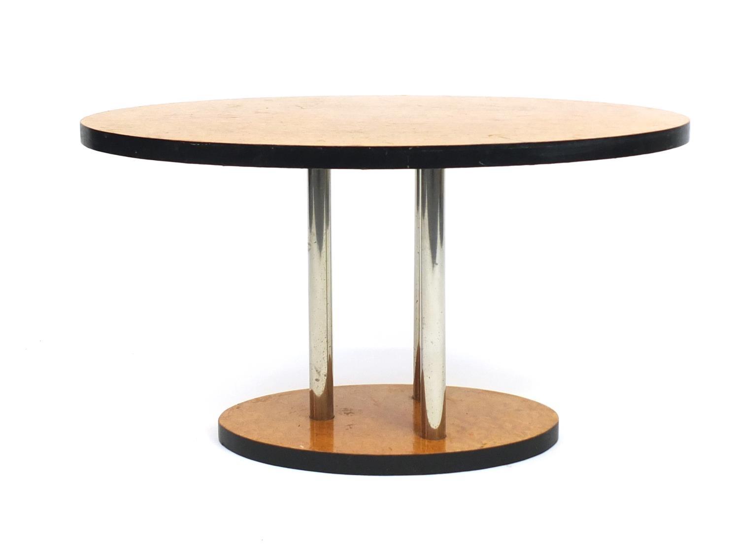 Art Deco maple coffee table with chrome supports, 43cm H x 78cm W : For Further Condition Reports - Image 3 of 3