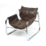 Italian chrome and brown leather chair, 68cm high : For Further Condition Reports Visit Our Website: