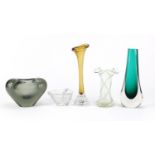 Five items of Art glass to include a smoked Holmegaard minuet glass vase art nouveau trailed vase