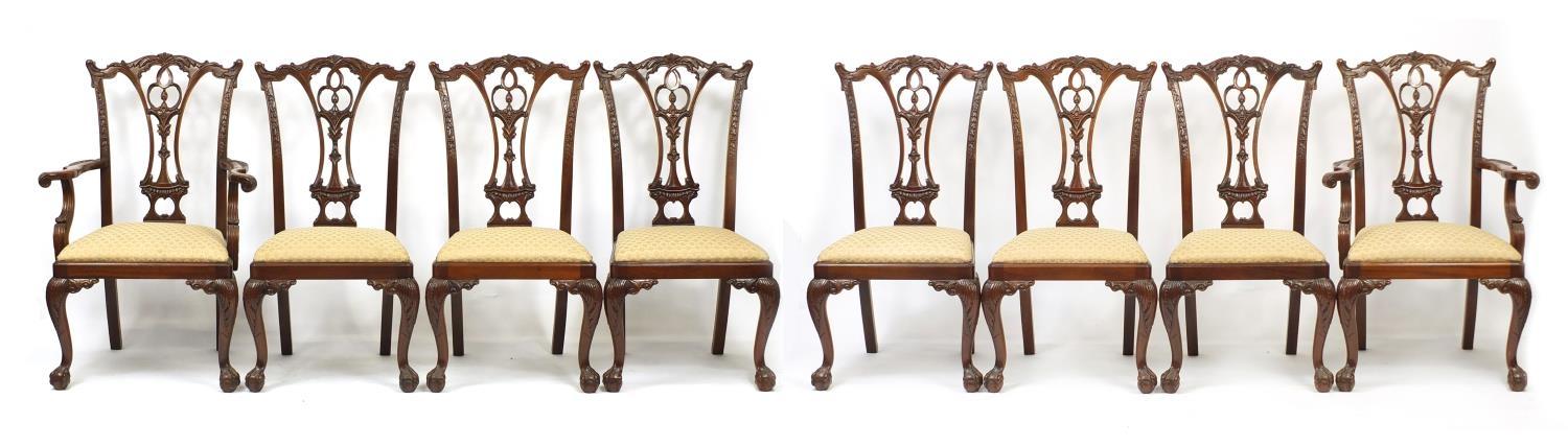 Set of eight Chippendale style mahogany chairs with drop in seats including two carvers, all