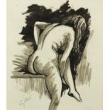 Portrait of a nude female, ink and watercolour, bearing a signature Guttuso, framed, 30.5cm x 27cm :