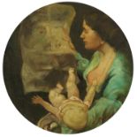 Mother and child, Italian impressionist school circular oil on board, bearing a signature Rossi,