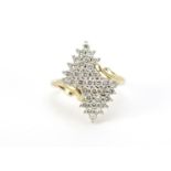 9ct gold diamond cluster cocktail ring, size O, 5.5g : For Further Condition Reports Visit Our