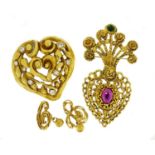 Two vintage Maurice Lacroix brooches and a pair of cufflinks, the largest 10cm in length : For