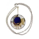 Danish silver and enamel pendant on chain by Borge Nielsen, the pendant 8.5cm in length : For