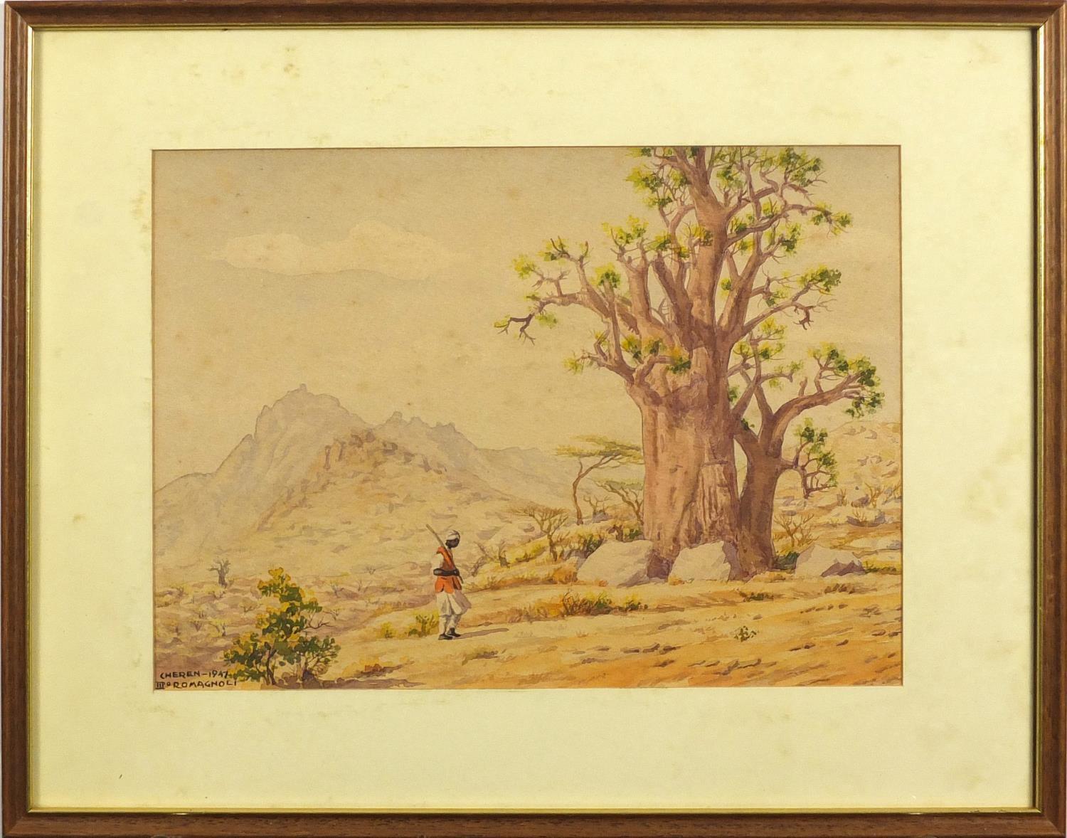Giovanni Romagnoli 1947 - Eritrea, East Africa, four watercolours, mounted and framed, the largest - Image 15 of 17