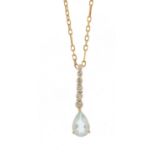 9ct gold blue stone and diamond pendant on a 9ct gold necklace, 40cm in length, 2.6g : For Further