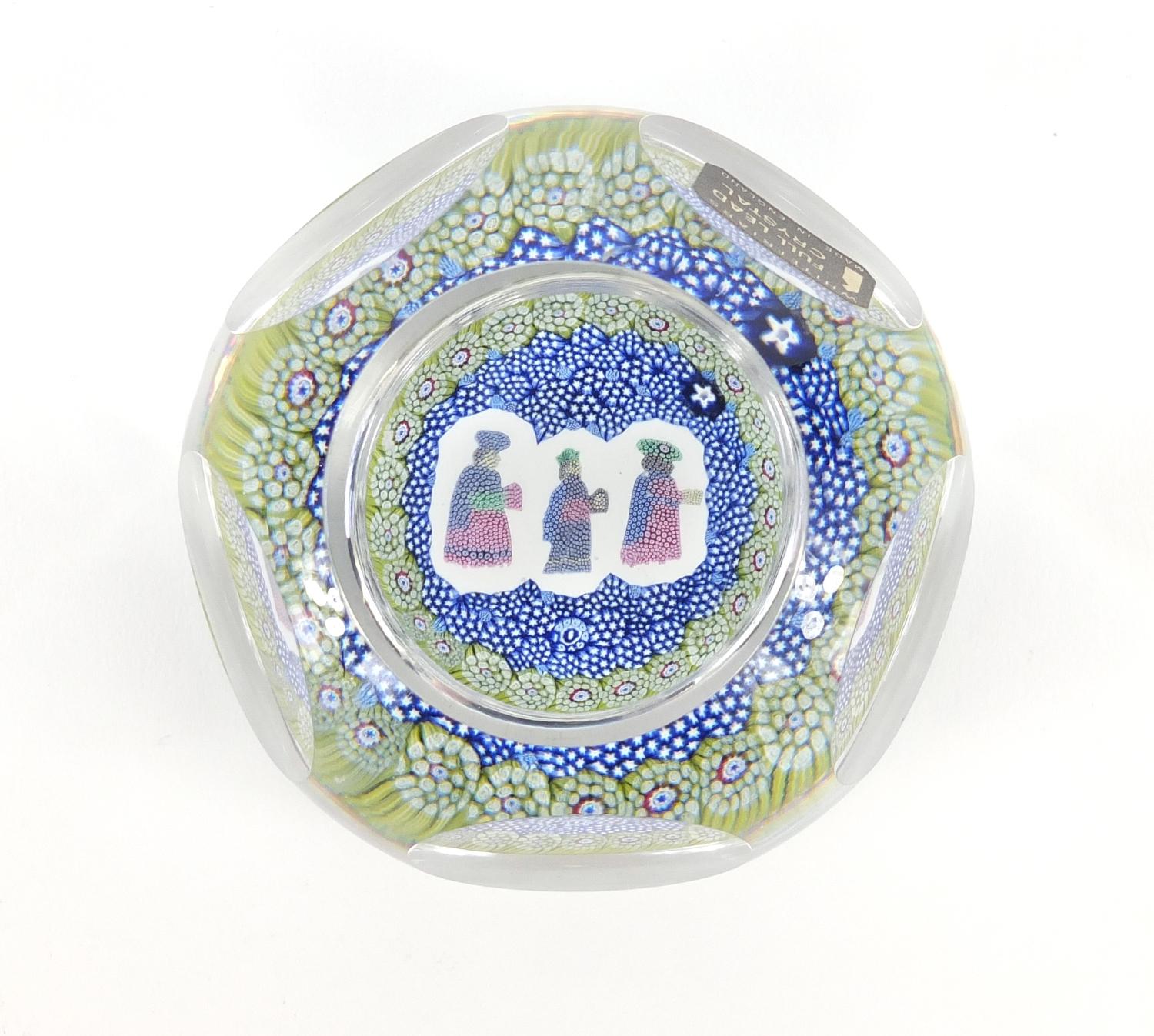 Whitefriars Christmas faceted glass paperweight, numbered 523 with paper label, 8cm in diameter :