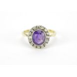 18ct gold amethyst and diamond ring, housed in an E W Payne tooled leather box, size Q, 3.4g : For