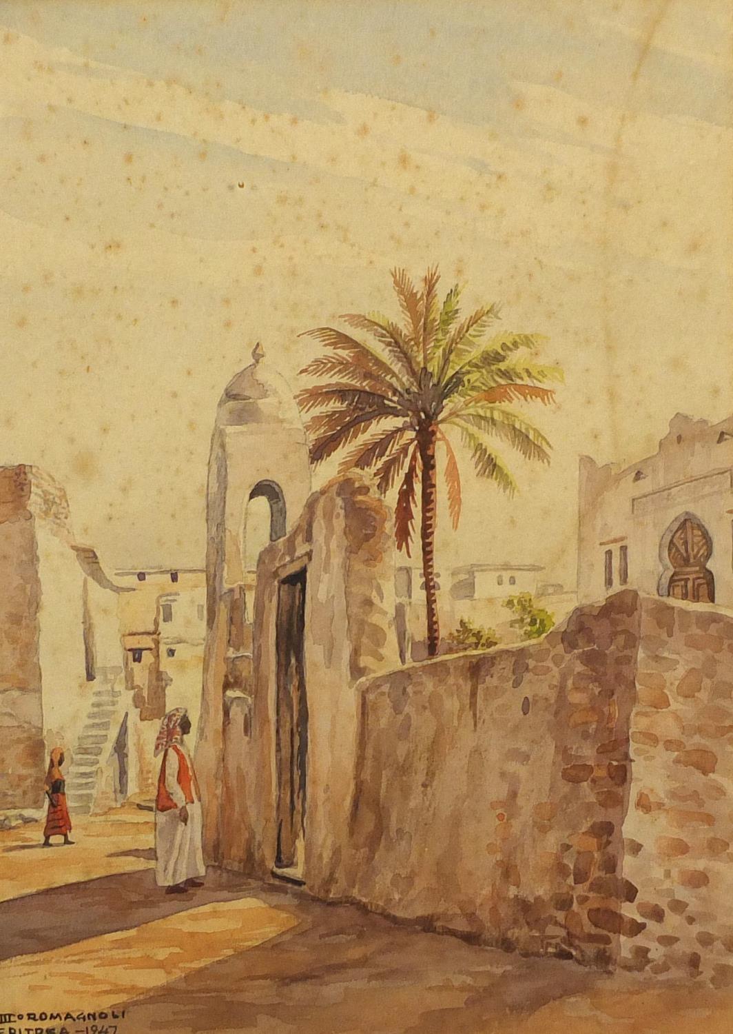 Giovanni Romagnoli 1947 - Eritrea, East Africa, four watercolours, mounted and framed, the largest - Image 6 of 17