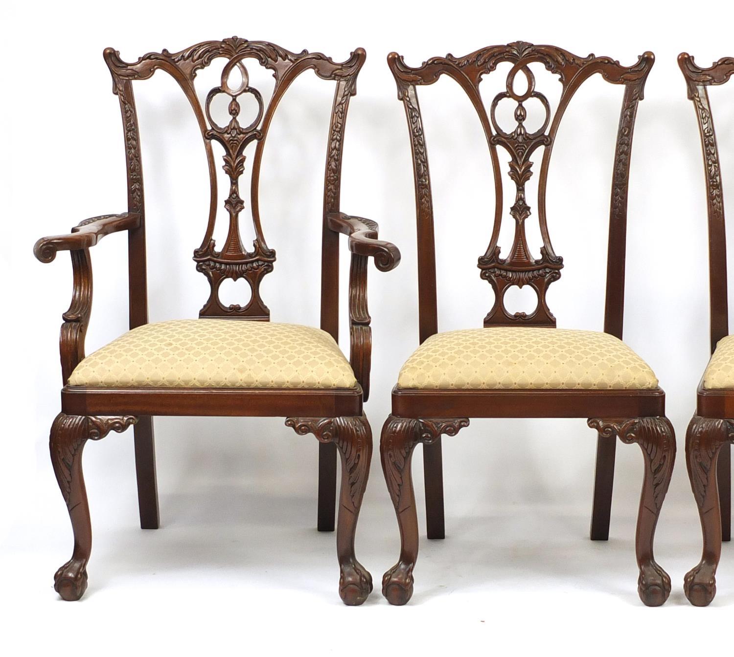 Set of eight Chippendale style mahogany chairs with drop in seats including two carvers, all - Image 3 of 15