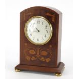 Edwardian inlaid mahogany mantel clock with Arabic numerals, 23cm high : For Further Condition