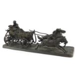 Russian patinated bronze group of figures in horse drawn cart, signed Suradeco, 46.5cm in length :