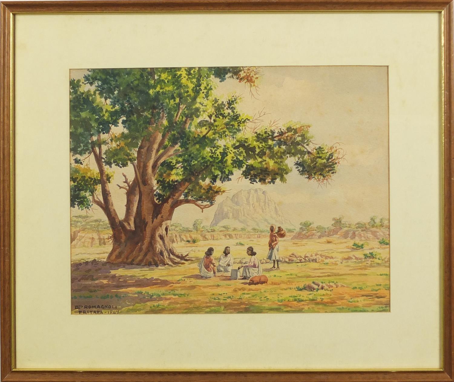 Giovanni Romagnoli 1947 - Eritrea, East Africa, four watercolours, mounted and framed, the largest - Image 3 of 17