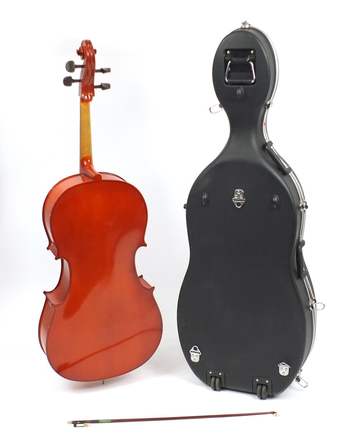 Full size cello with bow and Stagg protective travelling case, the cello back 30.5inch in length : - Image 2 of 19