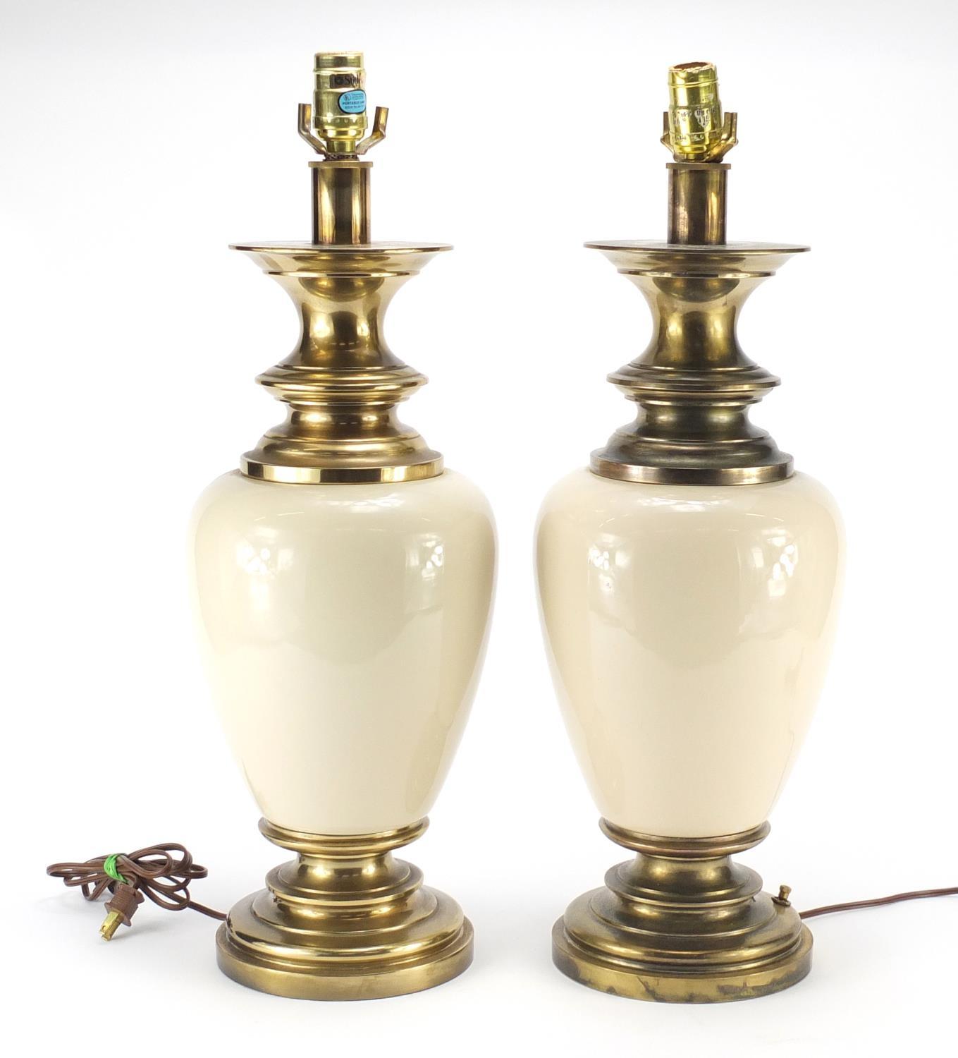 Pair of American brass mounted stiffel lamps, each 60cm high : For Further Condition Reports Visit