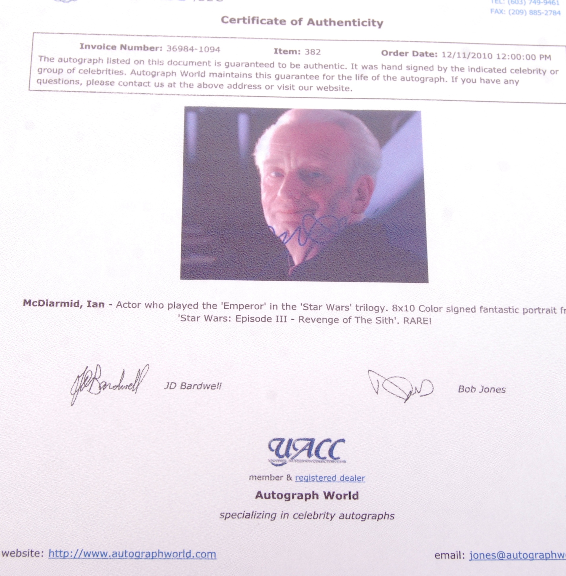 STAR WARS - IAN MCDIARMID - AUTOGRAPHED PHOTOGRAPH - Image 3 of 3