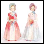 Two Royal Doulton Hand Painted Porcelain Figures both entitled ' Diana '.One pink and Blue