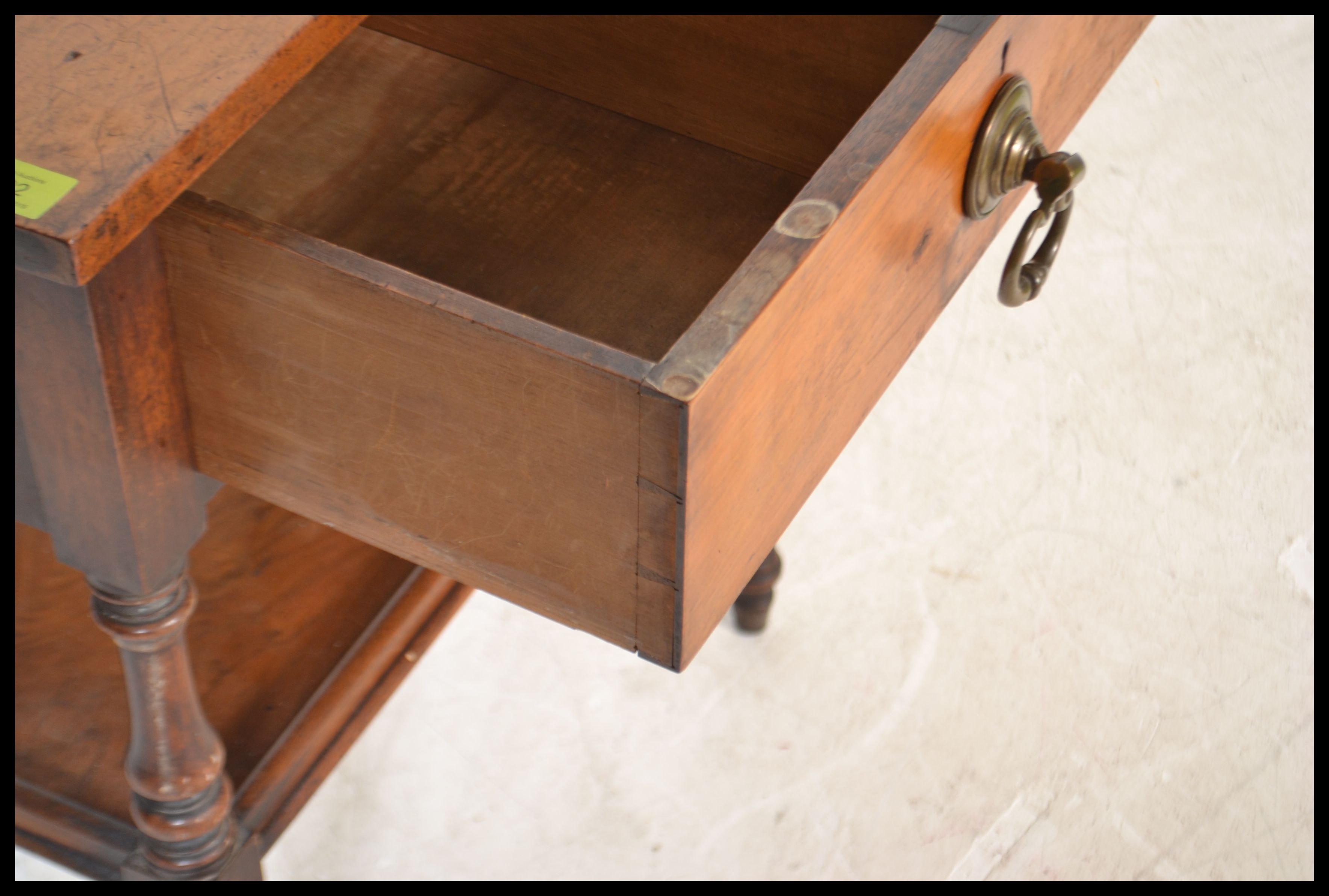 A Victorian mahogany side / lamp table being raised on turned legs with lower tier under single - Image 6 of 6
