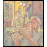 Ian Cryer PROI (Bn 1959)  A 20th century  oil on canvas painting of  Jazz Musician  being signed