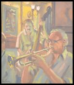 Ian Cryer PROI (Bn 1959)  A 20th century  oil on canvas painting of  Jazz Musician  being signed