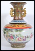 A large 19th century Chinese baluster vase having a hand painted globular body with scenes of