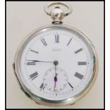 A 19th century Victorian fine silver pocket watch having a key wind movement. The white enamel