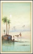 An early 20th Century watercolour painting depicting a North African scene of two nomadic men with