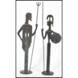 A pair of vintage 20th century bronze / bronzed tall Greek figurines of the Gods Poseidon and Athena
