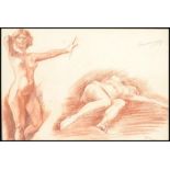 A vintage early 20th century pastel study of a nude lady portrait and reclined. Framed and glazed