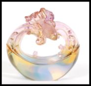 A rare Chinese Liuli crystal figurine group paperweight of two fish on scrolled wave base.