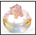 A rare Chinese Liuli crystal figurine group paperweight of two fish on scrolled wave base.