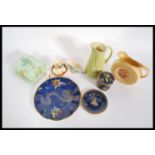 A group of vintage ceramics to include a Carlton ware blue Lustre dragon plate along with a
