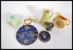 A group of vintage ceramics to include a Carlton ware blue Lustre dragon plate along with a