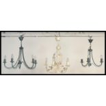 A selection of modern chandeliers / ceiling lights to include two matching brushed metal