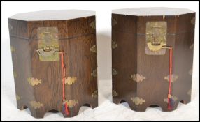 A pair of Chinese 20th century hardwood octagonal marriage / wedding boxes / box. Each of