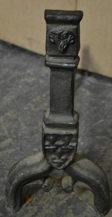 A pair of 19th century French cast iron fire irons - andirons having ebonised finish with ram head - Image 3 of 3