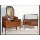 An Edwardian mahogany inlaid dressing table together with a matching mahogany inlaid marble top