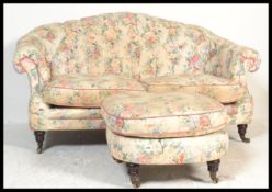 A late Victorian mahogany shell back Chesterfield 2 seat sofa settee being raised on mahogany turned